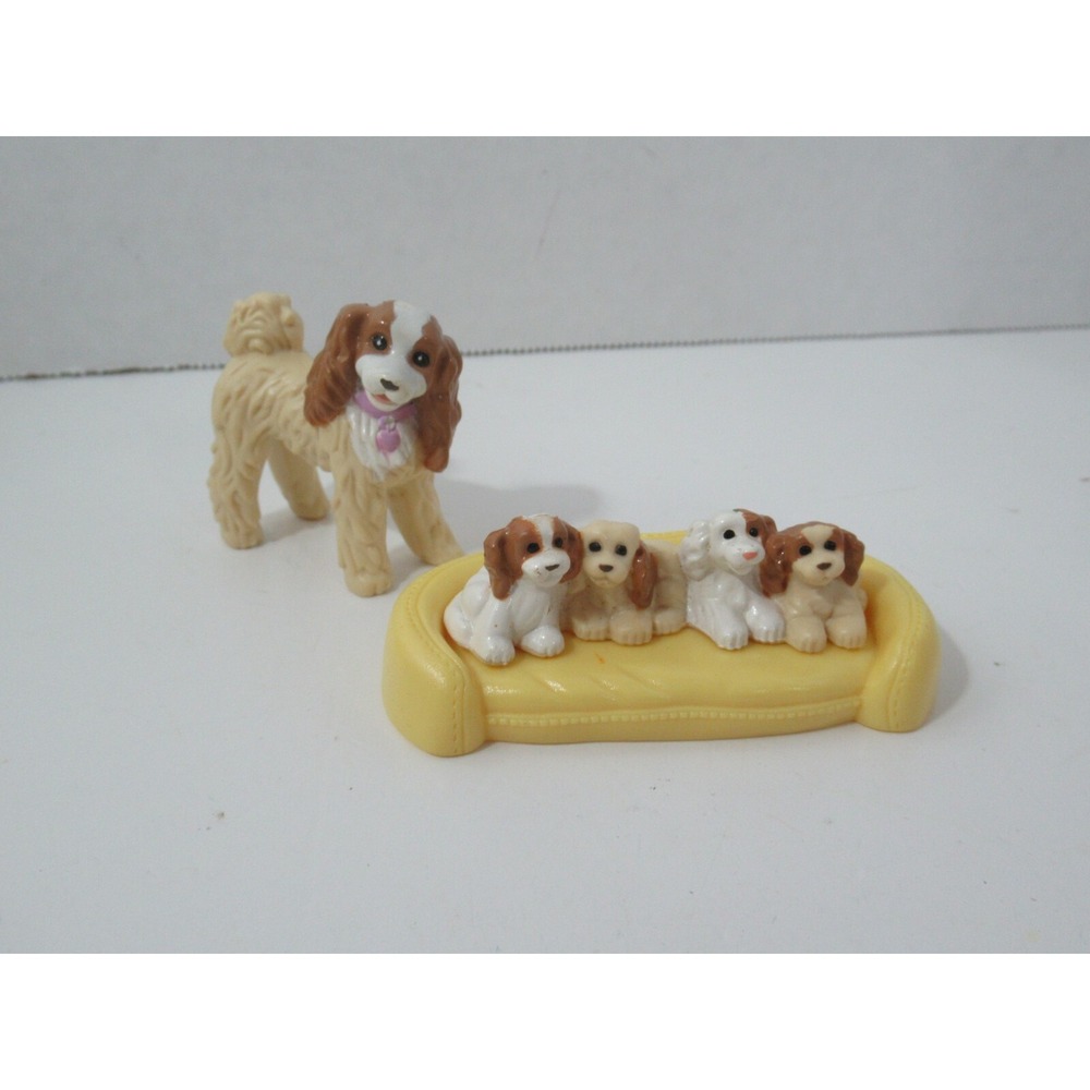 Fisher Price Loving Family Dollhouse Pets Dog Cocker Spaniel Mom Puppies bed lot